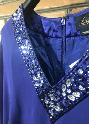 Платье нарядное из натурального шёлка синий кристаллы luisa spagnoli5 фото