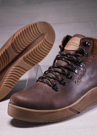 Зимние кожаные спортивные ботинки меху ecco nubuck brown6 фото