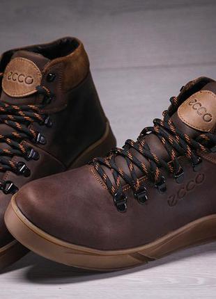 Зимові шкіряні спортивні черевики хутрі ecco nubuck brown9 фото