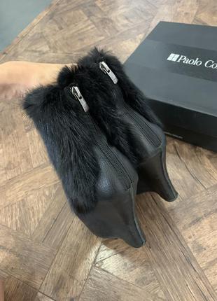 Шкіряні черевики на платформі, ботильйони на танкетці з хутром кролика