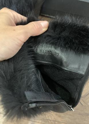 Шкіряні черевики на платформі, ботильйони на танкетці з хутром кролика