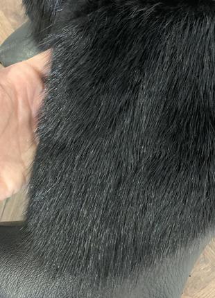 Шкіряні черевики на платформі, ботильйони на танкетці з хутром кролика