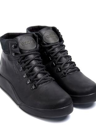 Зимові шкіряні спортивні черевики на хутрі ecco nubuck black7 фото