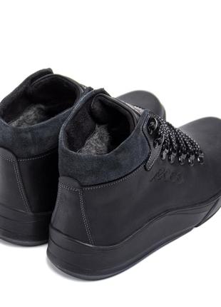 Зимові шкіряні спортивні черевики на хутрі ecco nubuck black10 фото
