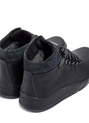 Зимние кожаные спортивные ботинки на меху ecco nubuck black10 фото