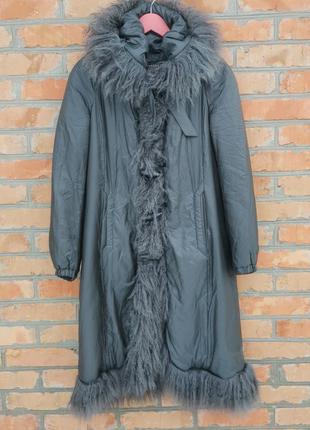 Розкішне пальто з опушкою з натуральної овчини greenstone