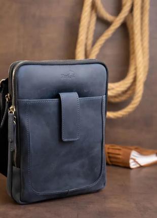 Мужская сумка планшет кожаная синяя