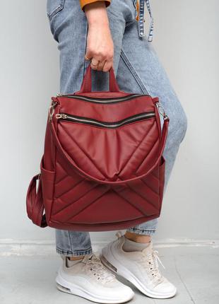 Новогодняя распродажа! бордовая сумка-рюкзак практичная и вместительная(для ноутбука подойдет)1 фото