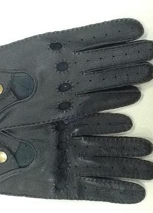 Рукавички шкіряні чорні чоловічі на кнопці без підкладки