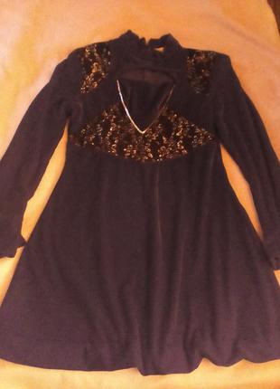 Платье черное велюр с гипюром2 фото