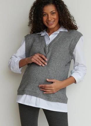 Теплий в'їхав язаний джемпер сорочка для вагітних сірий (теплий джемпер сорочка для вагітних сірий)3 фото