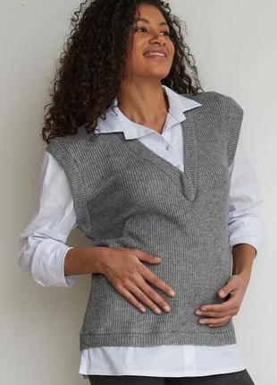 Теплий в'їхав язаний джемпер сорочка для вагітних сірий (теплий джемпер сорочка для вагітних сірий)5 фото
