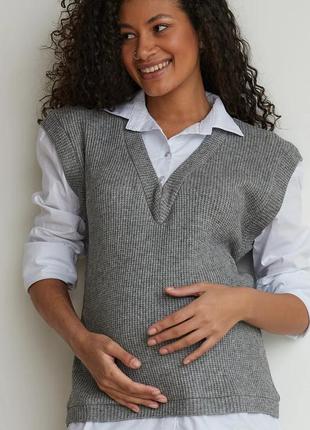 Теплий в'їхав язаний джемпер сорочка для вагітних сірий (теплий джемпер сорочка для вагітних сірий)6 фото