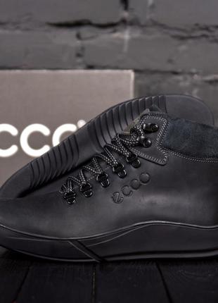 Зимові шкіряні спортивні черевики, кросівки на хутрі ecco nubuck black6 фото