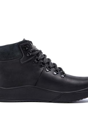 Зимові шкіряні спортивні черевики, кросівки на хутрі ecco nubuck black8 фото