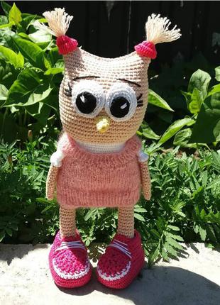 Сова кукла игрушка мягкая подарок в платье розовое красовки