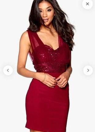 Вечернее платье model behevior с пайетками цвет марсала