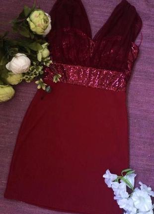 Вечернее платье model behevior с пайетками цвет марсала2 фото
