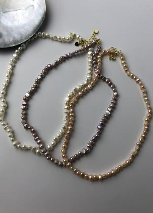 Чокер цепочка из натурального речного барочного жемчуга