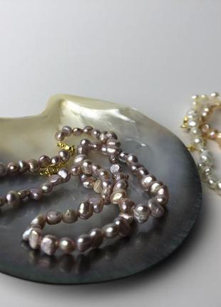 Чокер цепочка из натурального речного барочного жемчуга