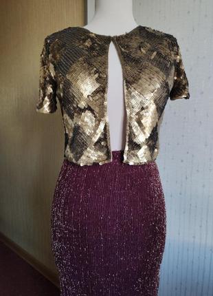 Длинная юбка мелкая плиссировка разрез люрекс цвет марсала5 фото