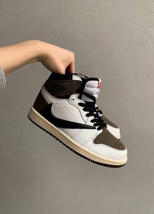 Nike air jordan x travis scott 🆕 чоловічі шкіряні кросівки коричневі з білим