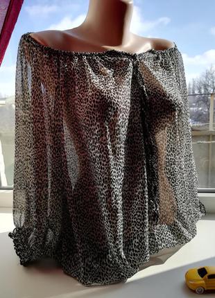 👑 блуза с леопардовым принтом 🐆 топ с открытыми плечами и объемными рукавами 🌹1 фото