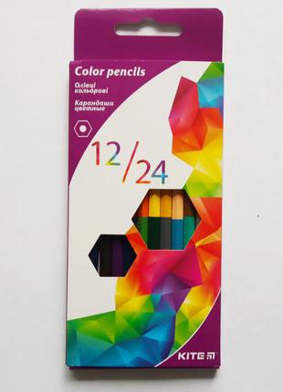 Олівці кольорові двосторонні геометрія, 12 шт. / 24 кольору