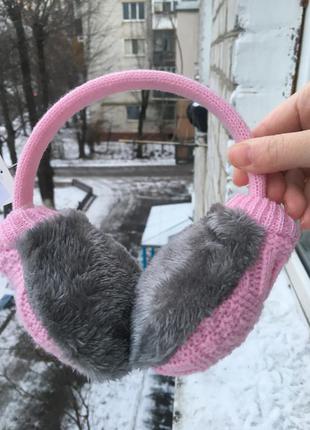 Теплі зимові навушники в'язані махрові м'які хутряні дитячі теплі