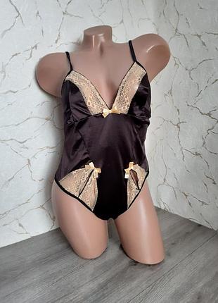Боді,еротична білизна, ночнушка атласне коричневий/бежевий,48-50