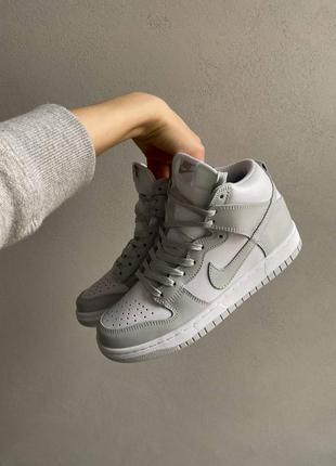 Мужские nike sb dunk hight 🆕кожаные высокие кроссовки серые с белым1 фото