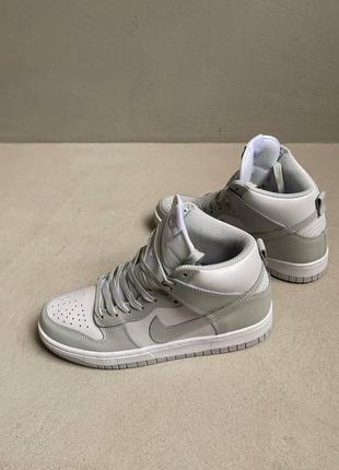 Мужские nike sb dunk hight 🆕кожаные высокие кроссовки серые с белым3 фото