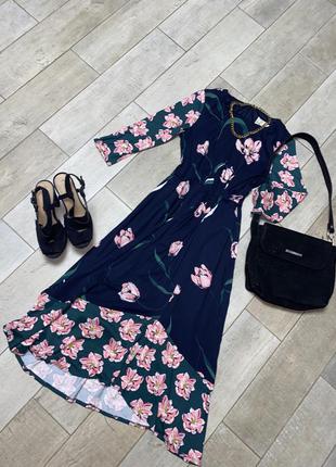 Асиметрична міді сукня в квітковий принт(025)