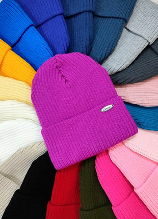 Теплая зимняя шапочка для девочки на флисе рубчик,розовая,белая, фиолетовая, молочная,кремовая,серая,желтая, шерсть1 фото