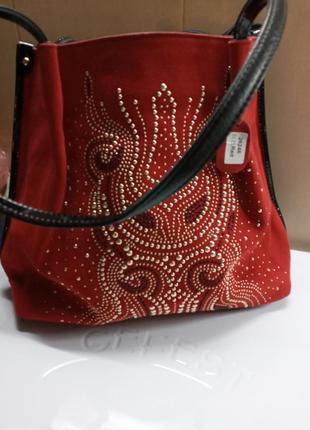 Сумка зі стразами, італія, шкіра, замш