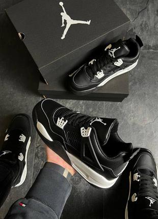 Мужские nike air jordan 4 🆕 высокие черно-белые кожаные кроссовки