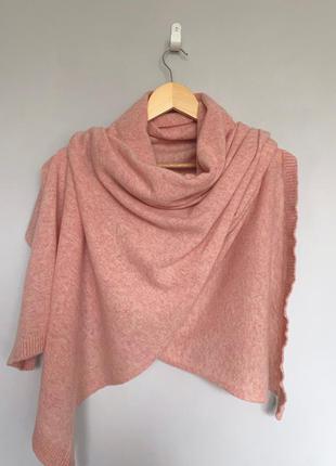 Светло-розовый большой шарф, шерсть 70 %2 фото