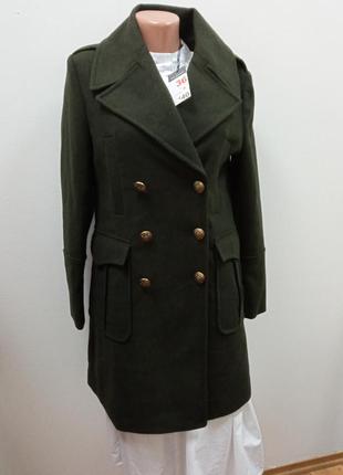 Военное женское тёплое пальто хакки с погонами primark9 фото