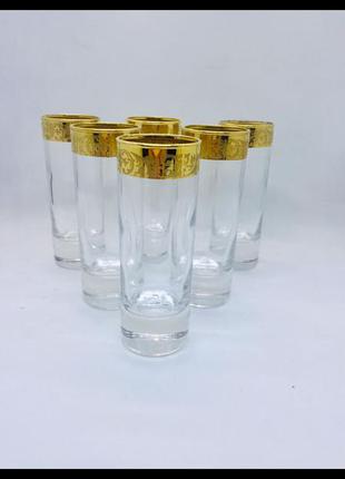 Италия набор 6 высоких стопок роспись золото 24 к хрустальное стекло, для текилы или шотов коктейлей