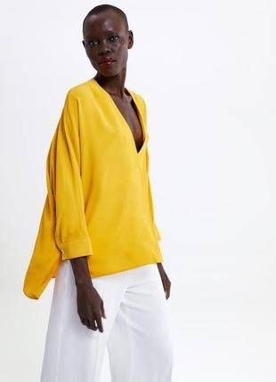 Желтая асимметричная блуза zara zara7 фото