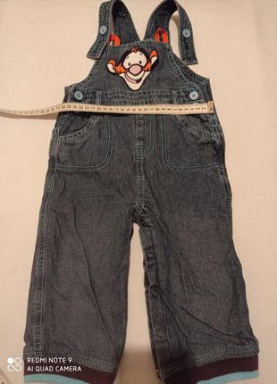 Полукомбинезон штаны джинсовые на подтяжках с подкладкой хлопковые с манжетами тигр