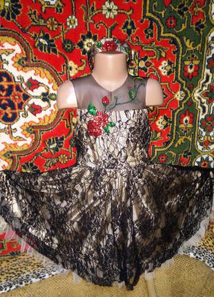 Шикарное эксклюзивное нарядное платье с ободком вышивка бисером и пайетками1 фото