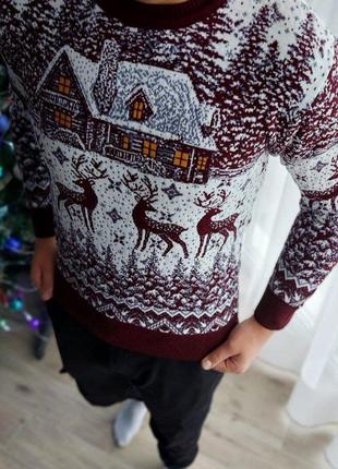 Новорічний шерстяний светер з оленями2 фото