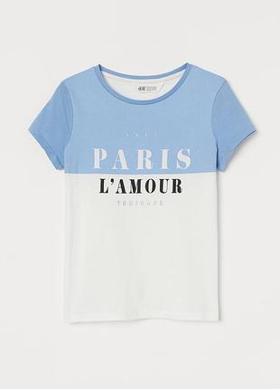 10-12/12-14/14+ років h&m новий фірмовий трикотажний топ із принтом футболка дівчинці париж