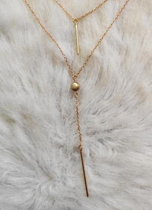 Золота тонка ланцюжок потрійна подвійна з підвісками кулонами паличкою багаторівнева5 фото