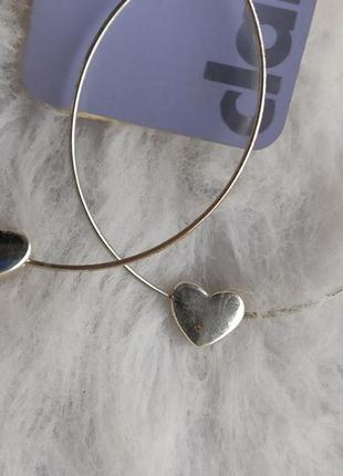 Серебряные большие круглые серьги кольца с сердечками тонкие бижутерия с подвесками4 фото
