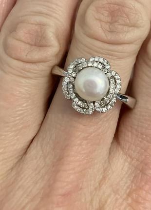 Серебряное кольцо с жемчугом 18р3 фото