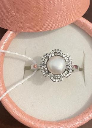 Срібне кільце з перлами 18р