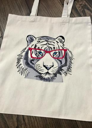 Еко сумка з вишивкою тигр2 фото