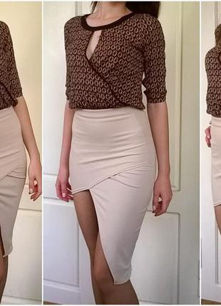Нюдовая (бежевая) асимметричная юбка от missguided s/m2 фото